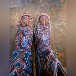 COPY - Corral square toe teal inlay cognac boots